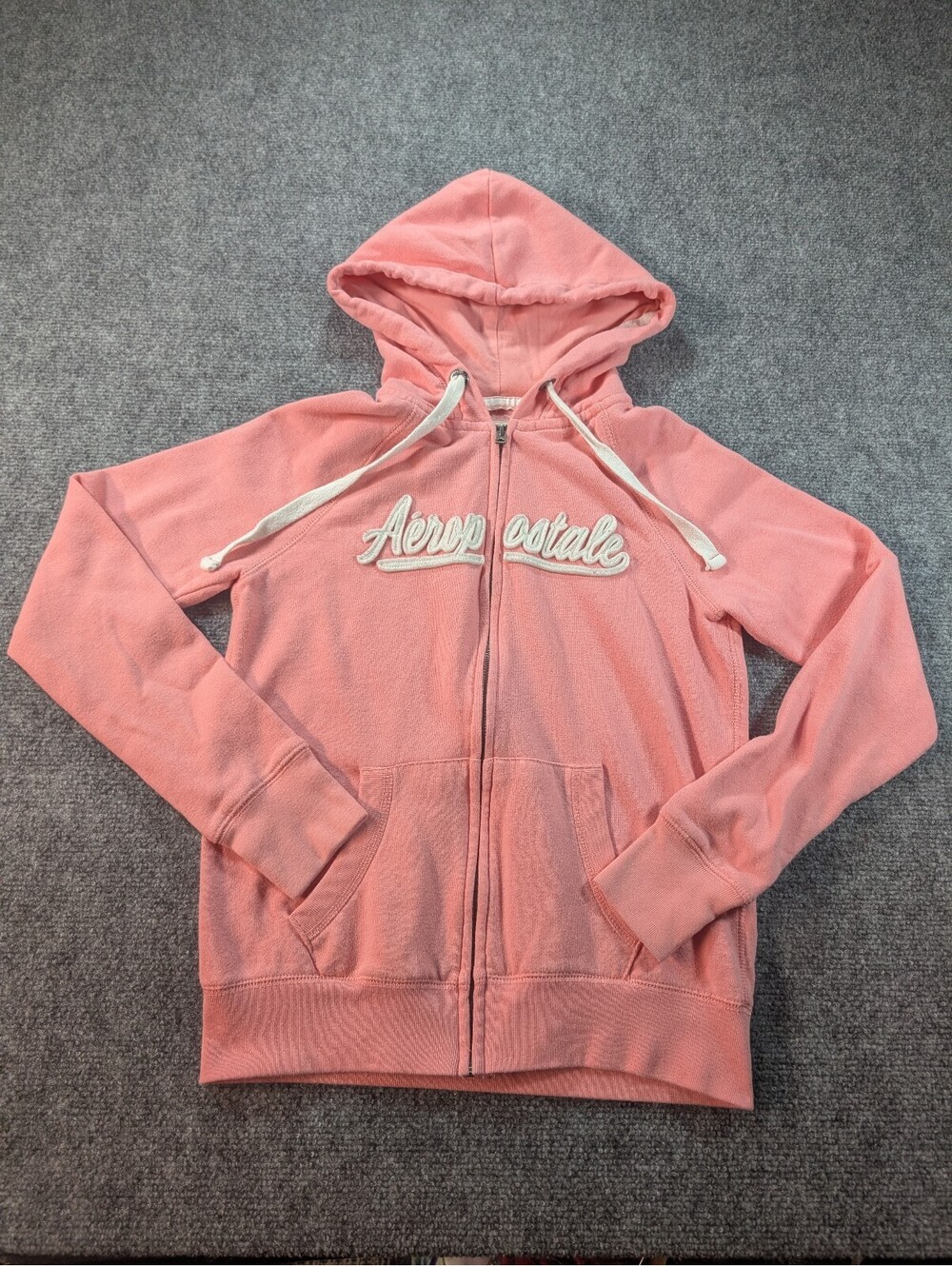 Vintage Y2K Aeropostale Women's XS Pink Zip-Up Hoodie Sweatshirt Spell Out